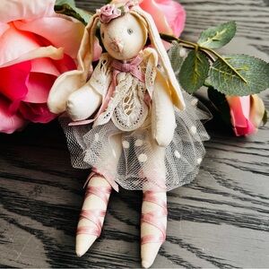 🩰 Vintage Cloth Ballerina Bunny w Tutu  & Flower Crown 7” Plush Toy